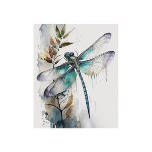 Watercolor Dragonfly Unframed Canvas Wall Art  16" X 20"